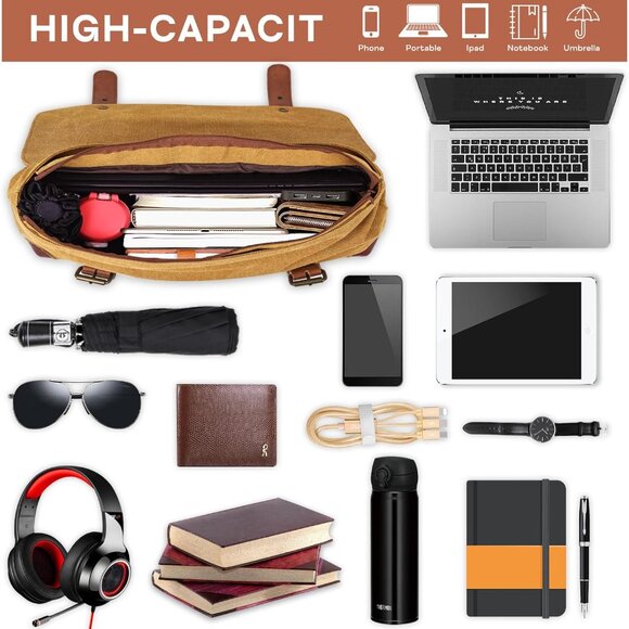 Adjustable Straps Brown Laptop Messenger Bag – Stylish & Secure Crossbody Case - Picture 5 of 7